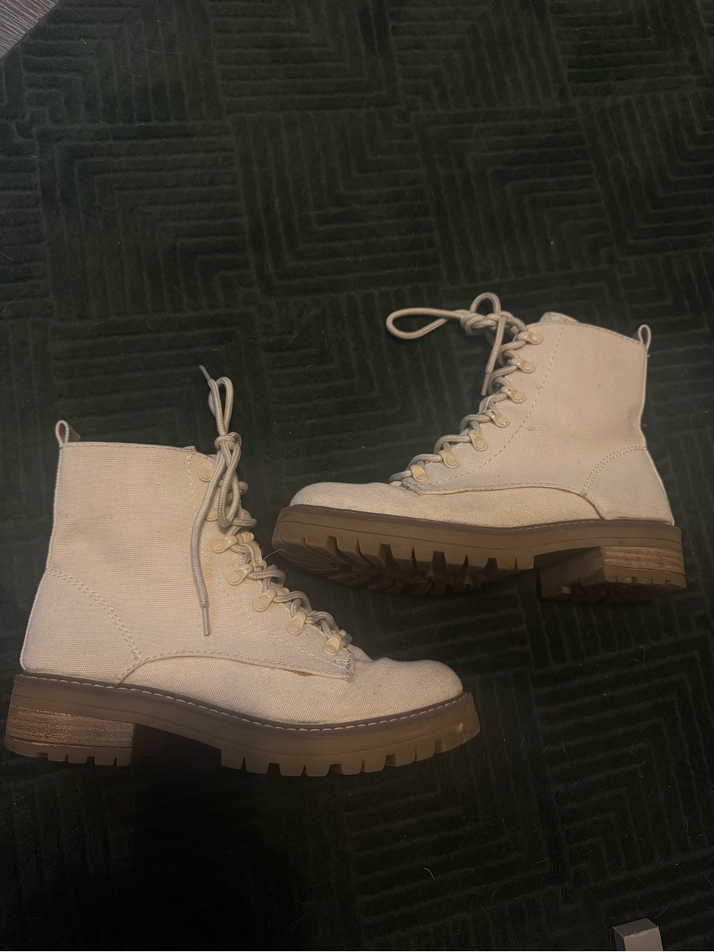 Lace-Up Boots in Cream